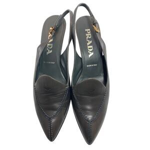 Prada Gray Leather Kitten Heel "Current" Trend Luxury Size EU 36  US 6 Pump Heel